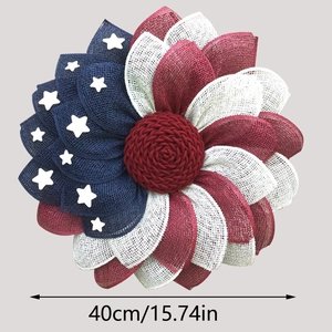 Detail shot of a 40cm red white and blue patriotic flower wreath with flag star design
