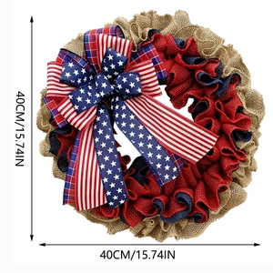 Detail of 40cm Independence Day wreath with burlap weaving and patriotic flag bow