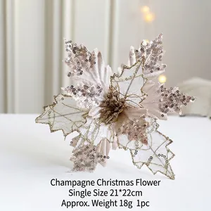 Weihnachtsblume in Champagnergold mit Pailletten für Weihnachtsbaum Dekoration