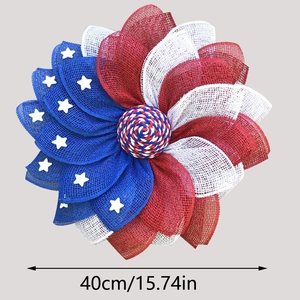 Detail of 40cm patriotic July 4th wreath with red white and blue mesh fabric petals
