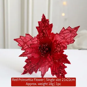 Roter Weihnachts-Weihnachtsstern mit Pailletten und Netzstruktur, Größe 21x22 cm