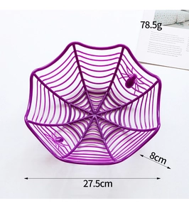 Vue détaillée du panier Halloween toile d'araignée violette avec taille 27,5cm et 8cm haut