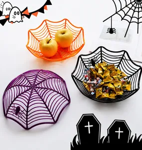 Panier à fruits en forme de toile d'araignée orange violet et noir pour Halloween
