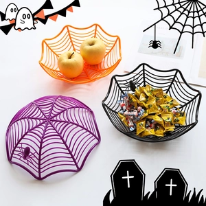 Panier à Fruits Toile d'Araignée Halloween Bol à Bonbons en Plastique Pour Décoration de Fête Orange Noir Violet Plateau à Snack