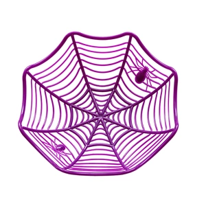 Panier à fruits toile d'araignée violette pour Halloween avec deux araignées 3D