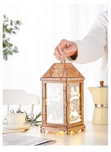 Cozy wooden winter lantern with Warm Winter print and rustic twine handle for home decor