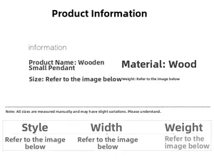 Wooden Christmas pendants specification sheet detailing material and product dimensions