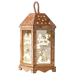Lighted wooden lantern with Warm Winter gingerbread man and rustic hemp handle