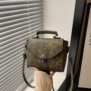 Vintage PU Leder Used-Look Schultertasche Für Damen Retro Verschluss Quadratische Kapazität Umhängetasche Handtasche Tägliche Mode