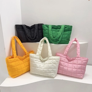 Women Fashion Quilted Puffer Tote Bag Padded Large Capacity Shoulder Bag Square Pattern Minimalist Versatile Handbag