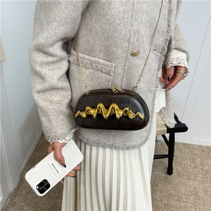 Chic dark brown wavy wave evening bag with gold chain strap for stylish women