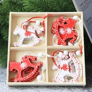 Christmas Wooden Ornaments Reindeer Snowflake Star Heart Horse Shape Xmas Tree Hanging Decoration For Festive Home Decor