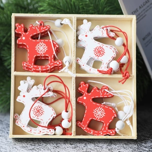 Christmas wooden reindeer hanging ornaments in a four-grid gift box set