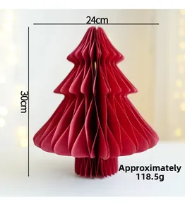 Detail of red honeycomb paper Christmas tree decor with dimensions 24x30cm and 118.5g weight