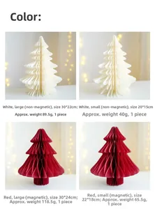 Macro detail of red and white honeycomb paper Christmas trees in various sizes and styles