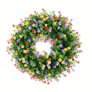 Couronne d'eucalyptus colorée avec fleurs artificielles pour décor de porte été et printemps