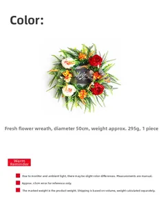 Close-up of 50cm autumn wreath with red peonies and a black Blessed decorative sign