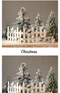 Kit de Noël avec clôture en bois blanc, sapins enneigés, baies rouges et lanterne rétro
