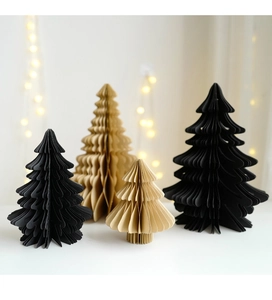 Sapins de Noël minimalistes en papier nid d'abeille noir et kraft pour décoration