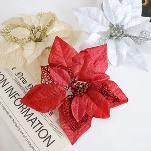 Fiori natalizi traforati con glitter per decorazione albero in rosso, oro e argento