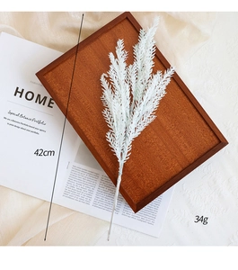 White frosted artificial branch for Christmas decor, 42cm height and 34g weight detail