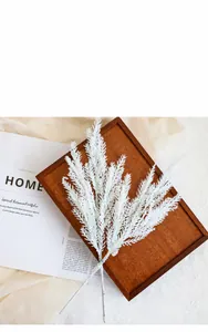 Detail of white frosted artificial PE plant branches for Christmas wreath decor