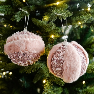 Palline di Natale Rosa con Paillettes Strass Pelliccia Sintetica Decorazioni Sospese per Albero di Natale Festa Casa