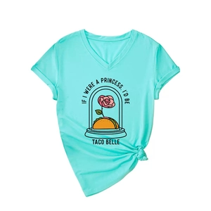 Γυναικείο Casual T-Shirt με Λαιμόκοψη V Κοντό Μανίκι από Μείγμα Βαμβακιού Αστείο Princess Taco Rose Γραφικό Τύπωμα Καλοκαιρινή Μόδα Χαλαρό Τοπ