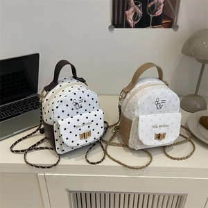 Sac à dos d'école minimaliste à pois avec imprimés chats mignons pour voyage et loisirs