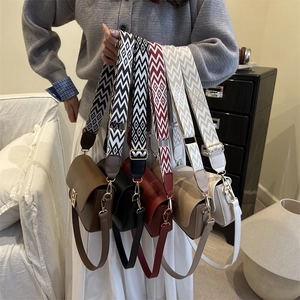 Classic crossbody square bags in five colors with geometric jacquard wide straps