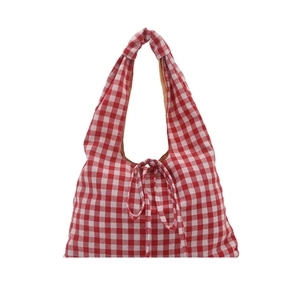 Sac à épaule vichy rouge et blanc à la mode avec brides à nœud et design minimaliste