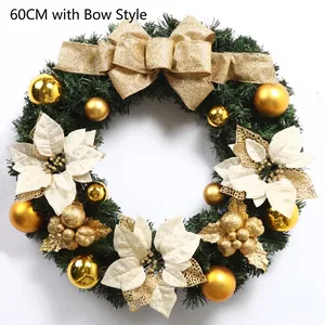 Kunstmatige Kerstkrans Met Grote Strik Kerstster Bloemen Ballen Voor Voordeur Venster Kerstmis Feest Wanddecoratie