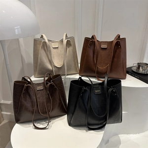 Retro large tote bags in four colors with textured faux leather for college and commuting