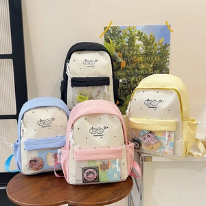 Cute macaron-colored cartoon backpacks with transparent PVC display pockets for teens