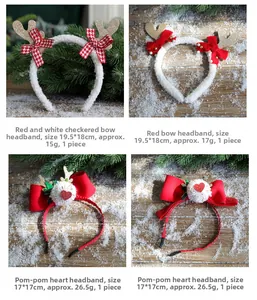 Détail de serre-têtes de Noël avec bois de renne à paillettes et nœuds en peluche