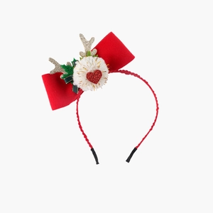 Serre-tête de Noël avec nœud en velours rouge, bois dorés et pompon en peluche