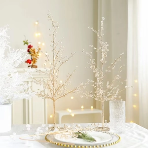 Arbre de Noël Décoratif Doré Pailleté Avec Perles Transparentes Ornement de Bureau pour Fête Mariage Décoration de Maison