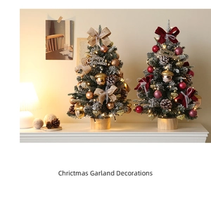Two 45cm tabletop Christmas trees with warm LED lights and rustic wood bases