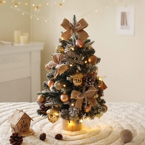 Pre-Lit Desktop Mini Christmas Tree With LED Lights Flocked Snow Pinecone Berry Ornaments For Holiday Home Office Table Decor