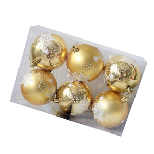 Set di 6 palline di Natale dorate con motivi a stella, finiture opache e lucide