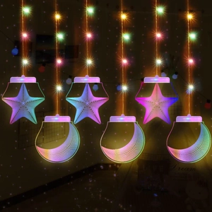 Détail du rideau lumineux LED RGB avec étoiles et lunes brillantes pour décor de fête