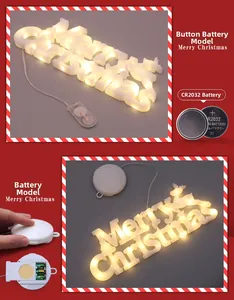 Comparaison de lettres lumineuses LED Joyeux Noël avec options pile bouton et piles AA