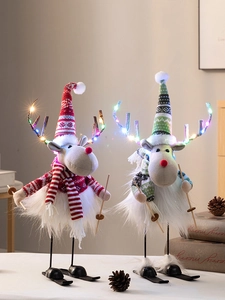 Detail von Plüsch Rentier Skifahrer Figuren mit LED Leuchtgeweih für Weihnachtsdeko
