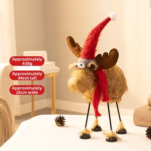 Plüsch Weihnachtsrentier Deko mit roter Mütze und Schal, 44cm Höhenmaß im Detail