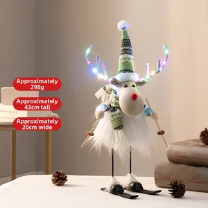 Plüsch Weihnachtsrentier Deko mit LED-Geweih, Skiausrüstung, 43 cm Höhe