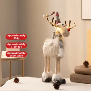 Detailansicht der 71cm Rentier-Weihnachtsdekoration mit LED-Lichtern und Maßen