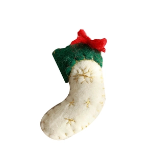 Christmas wool felt stocking ornament with gold snowflake embroidery and a red bow