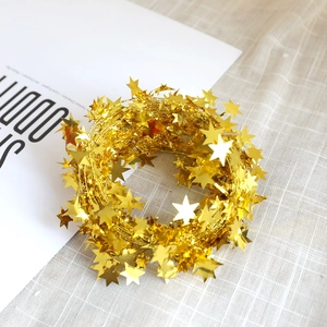 Guirlande d'étoiles dorées à cinq branches pour décoration de Noël et fêtes DIY