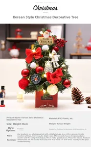 Detailed 45cm Korean style Christmas tree with red bows and glowing owl ornaments
