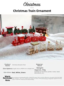 Close-up of wooden Christmas train set in red, white and green on white fur rug